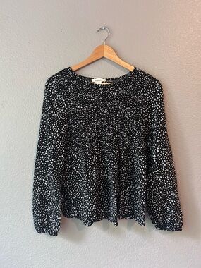 URBAN Romantics Black and White Ditsy Print Long-Sleeve Peplum Top